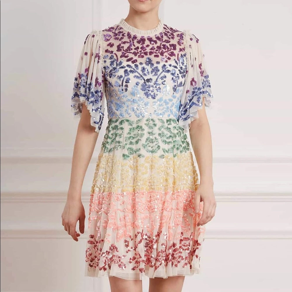NWT Rainbow Sequin Needle & Thread Chakra Dress